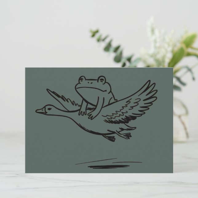 Vintage Frog Riding Goose Nature Whimsical Animal  Invitation (Standing Front)