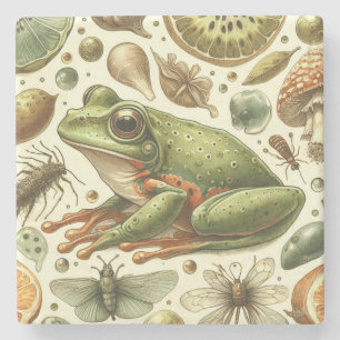 Vintage Frog Seamless Watercolor Stone Coaster