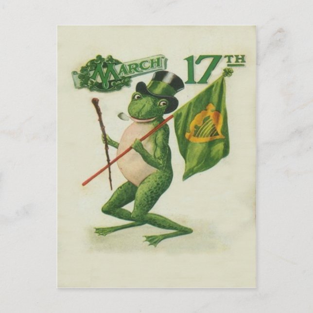Vintage Frog Shillelagh Pipe St Patrick's Day Card (Front)