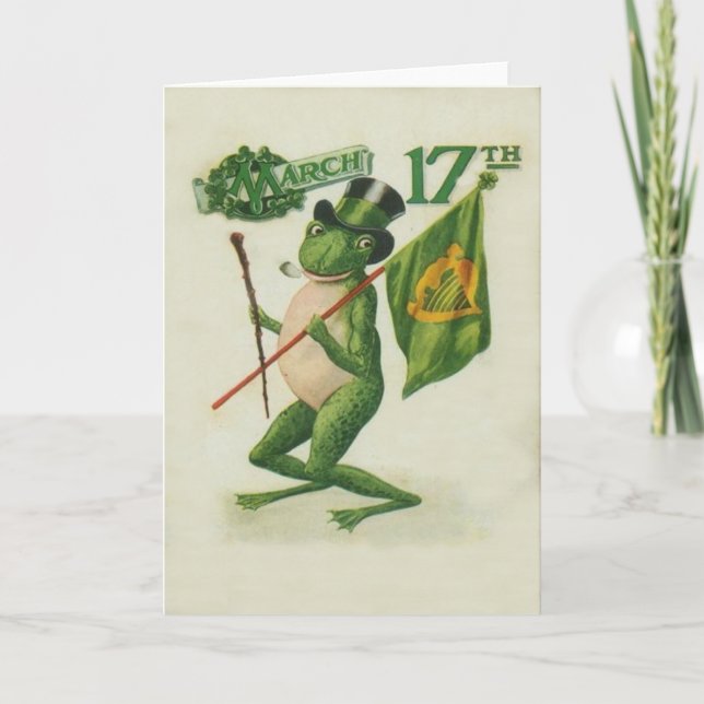Vintage Frog Shillelagh Pipe St Patrick's Day Card (Front)