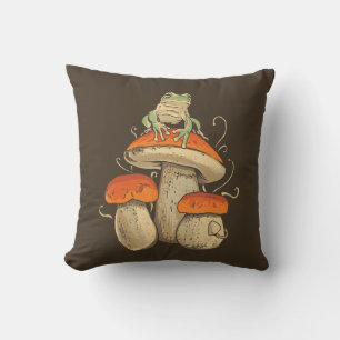 Vintage Frog With Mushrooms Cottagecore Cushion