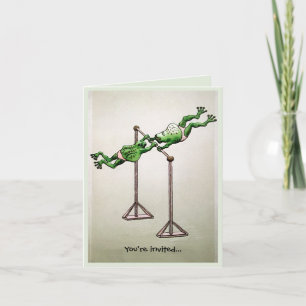 Vintage frogs gymnastic invitation card