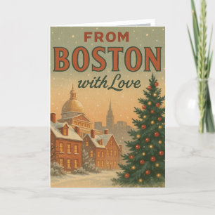 Vintage From Boston With Love Christmas Folded Holiday Card