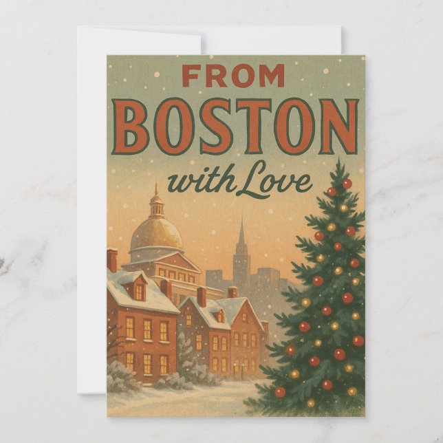 Vintage From Boston With Love Christmas Holiday Card (Front)