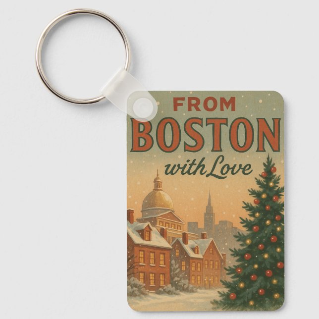 Vintage From Boston With Love Christmas  Key Ring (Front)