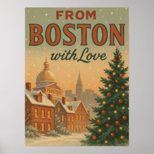 Vintage From Boston With Love Christmas Poster