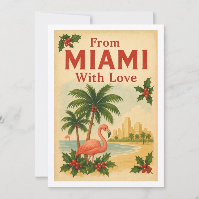 Vintage From Miami With Love Christmas Holiday Card (Front)