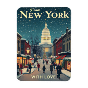 Vintage From New York With Love Merry Christmas Magnet
