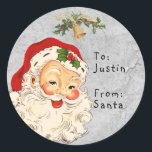 Vintage From Santa to Child Gift Christmas  Classic Round Sticker<br><div class="desc">This design may be personalised in the area provided by changing the photo and/or text. Or it can be customised by clicking Personalise this Template and then choosing the click to customise further option and delete or change the colour of the background, add text, change the text colour or style,...</div>