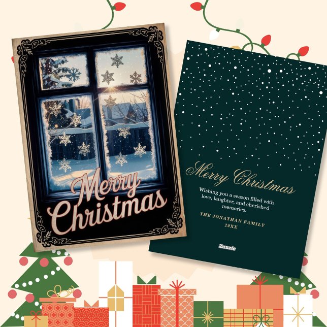 Vintage Frosted Winter Window Christmas Greetings Holiday Card (Creator Uploaded)