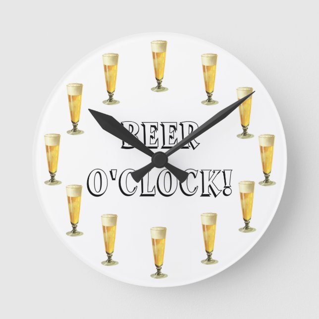 Vintage Frosty Beer O'clock! Alcohol Beverage Round Clock (Front)