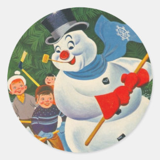 Vintage Frosty on Skates Classic Round Sticker