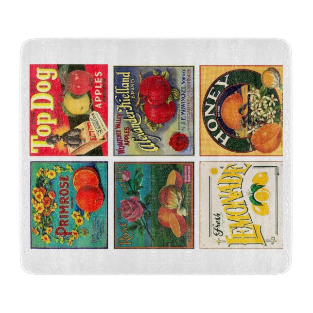 Vintage fruit advertisement labels cutting board (Front)