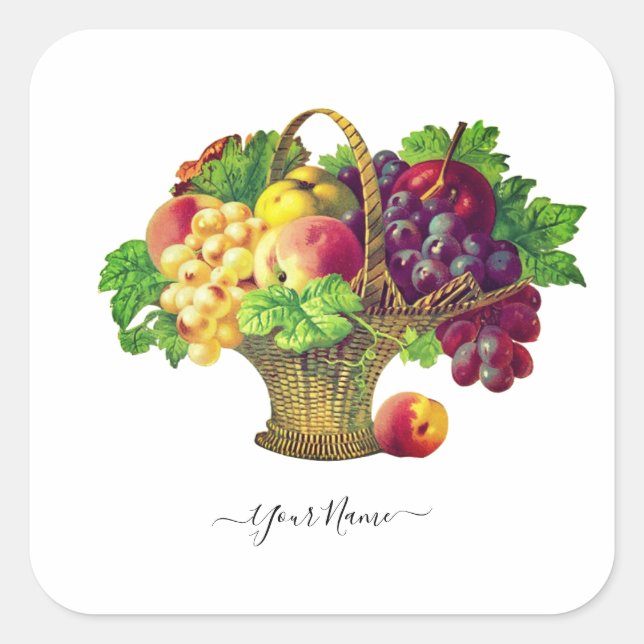 Vintage Fruit Basket - personalised Square Sticker (Front)