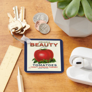 Vintage Fruit Crate Label, Arcadia Beauty Tomatoes Key Ring