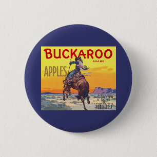 Vintage Fruit Crate Label Art, Buckaroo Apples 6 Cm Round Badge