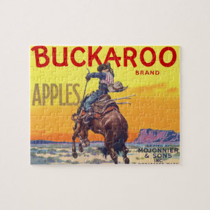 Vintage Fruit Crate Label Art, Buckaroo Apples Jigsaw Puzzle