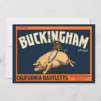 Vintage Fruit Crate Label Art Cowboy on Pig Rodeo