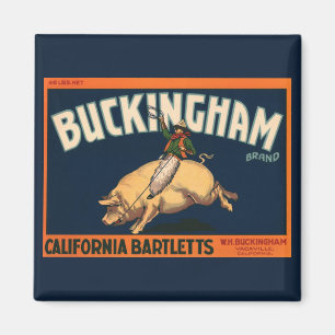 Vintage Fruit Crate Label Art Cowboy on Pig Rodeo Magnet