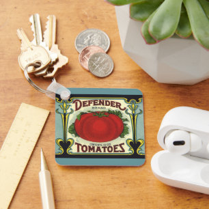Vintage Fruit Crate Label Art, Defender Tomatoes Key Ring