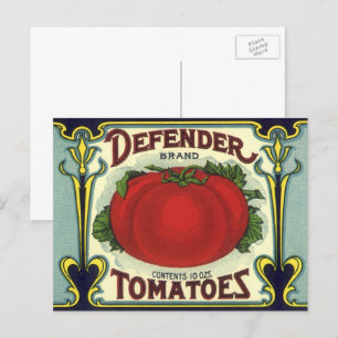 Vintage Fruit Crate Label Art, Defender Tomatoes Postcard