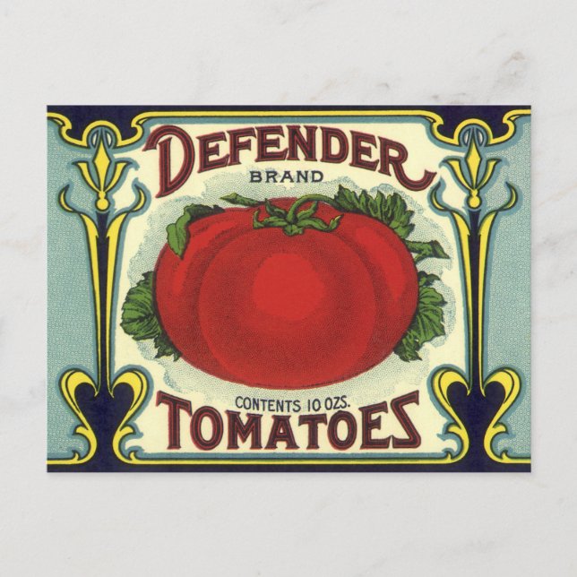 Vintage Fruit Crate Label Art, Defender Tomatoes Postcard (Front)