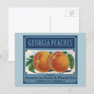 Vintage Fruit Crate Label Art, Georgia Peaches Postcard