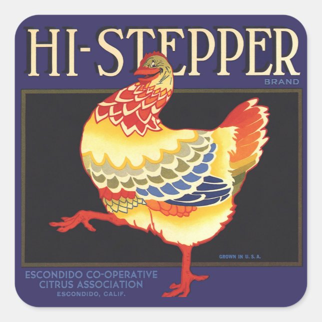 Vintage Fruit Crate Label Art, Hi Stepper Chicken (Front)