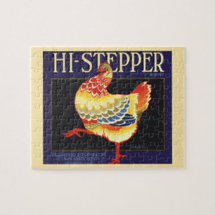 Vintage Fruit Crate Label Art, Hi Stepper Chicken Jigsaw Puzzle