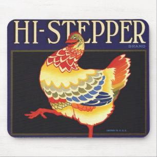 Vintage Fruit Crate Label Art, Hi Stepper Chicken Mouse Pad