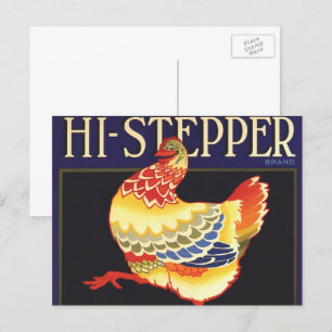 Vintage Fruit Crate Label Art, Hi Stepper Chicken Postcard