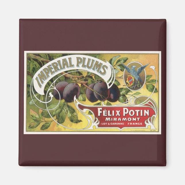 Vintage Fruit Crate Label Art, Imperial Plums Magnet (Front)