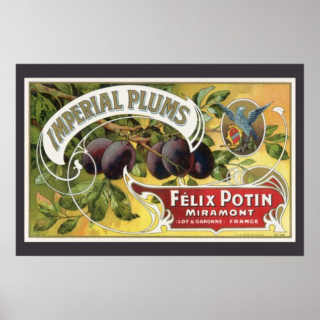 Vintage Fruit Crate Label Art, Imperial Plums Poster (Front)