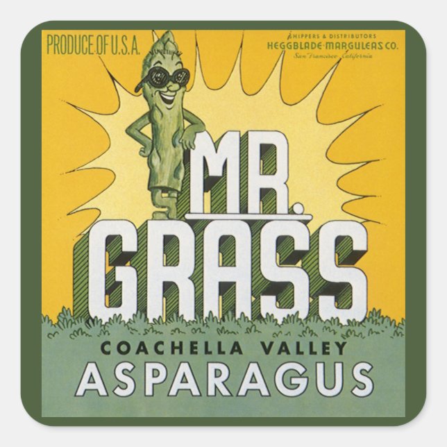 Vintage Fruit Crate Label Art Mr. Grass Asparagus (Front)