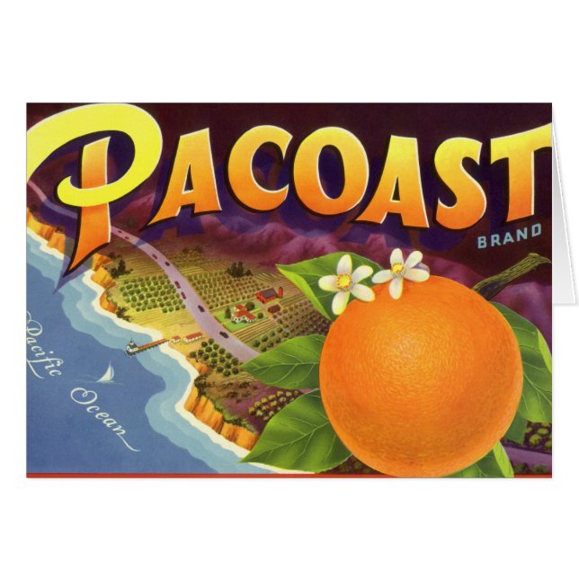Vintage Fruit Crate Label Art, Pacoast Oranges (Front Horizontal)