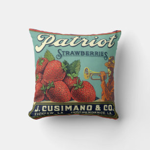 Vintage Fruit Crate Label Art Patriot Strawberries Cushion