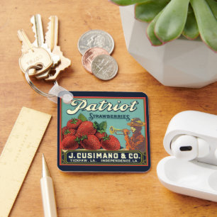Vintage Fruit Crate Label Art Patriot Strawberries Key Ring