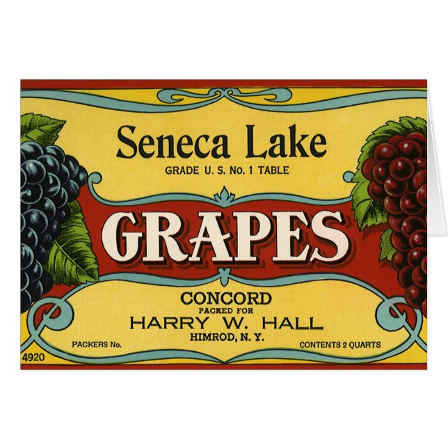 Vintage Fruit Crate Label Art, Seneca Lake Grapes (Front Horizontal)
