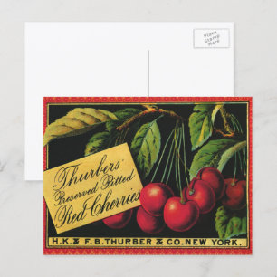 Vintage Fruit Crate Label Art, Thurber Cherries Postcard