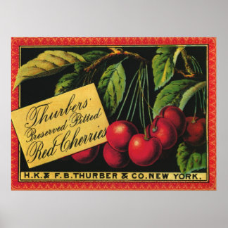 Vintage Fruit Crate Label Art, Thurber Cherries Poster