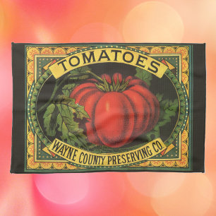 Vintage Fruit Crate Label Art, Wayne Co Tomatoes Tea Towel