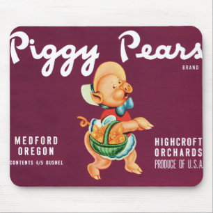 Vintage Fruit Crate Label Art with Piggy Pears Mouse Pad