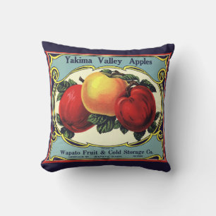 Vintage Fruit Crate Label Art Yakima Valley Apples Cushion