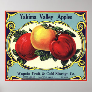 Vintage Fruit Crate Label Art Yakima Valley Apples Poster