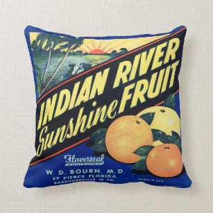 Vintage Fruit Crate Label Florida Indian River Cushion