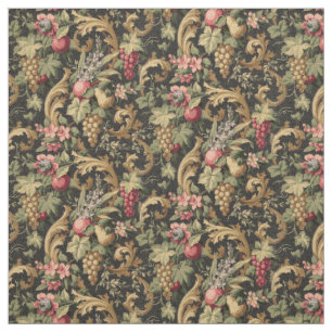 Vintage Fruit Flowers & Grapes Pattern Fabric