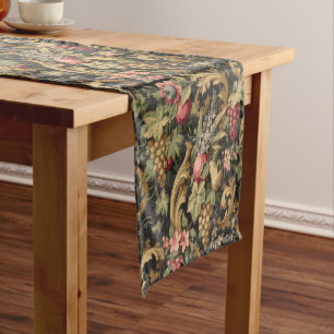 Vintage Fruit Flowers & Grapes Pattern Short Table Runner