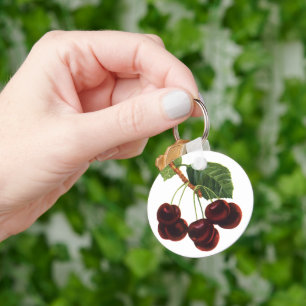 Vintage Fruit Foods, Ripe Cherries from a Tree Key Ring