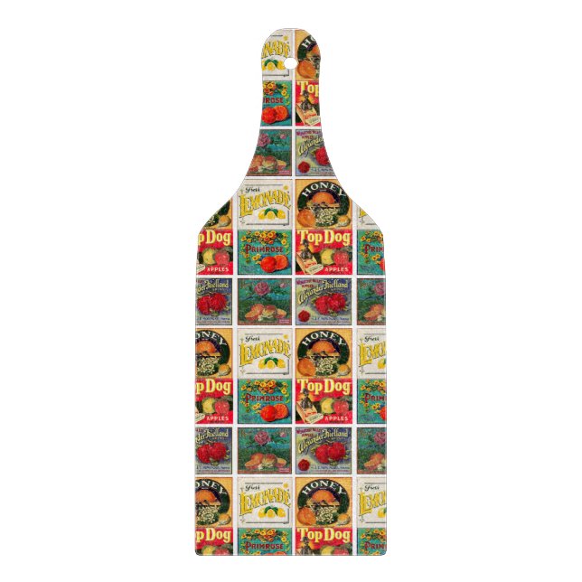 Vintage Fruit Label Pattern Cutting Board (Front)
