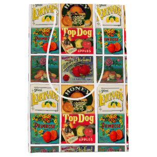 Vintage Fruit Label Pattern Medium Gift Bag
